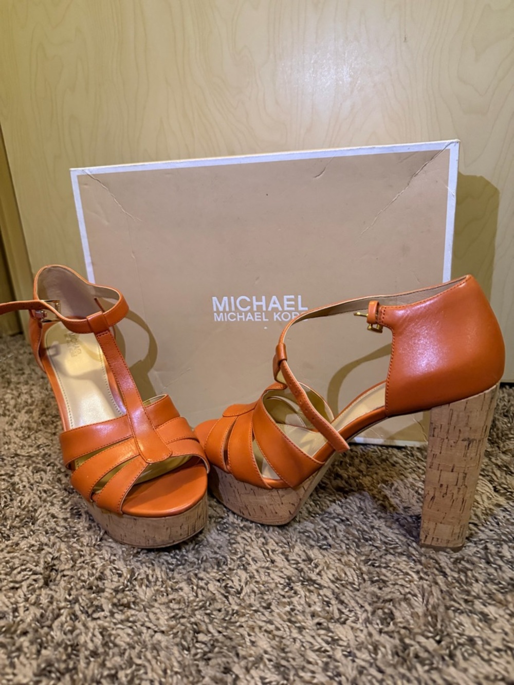 Michael Kors Orange Leather Cork Platform Heels